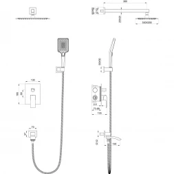 Душевой комплект Wonzon &amp; Woghand Fit WW-88939009A-BG 300x200 мм, со смесителем, золотой матовый