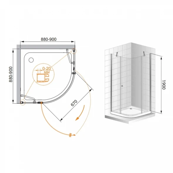 Душевой уголок Cezares Elena 90x90 см текстурное стекло ELENA-W-R-11-90-P-Cr-L