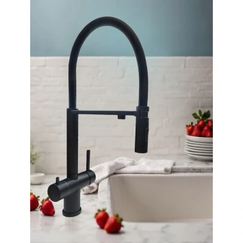 Смеситель для кухни AltroBagno Flusso AltroBagnoFlusso050204MB с подключением к фильтру, гибким изливом, черный матовый
