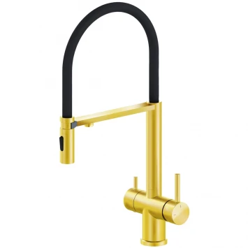Смеситель для кухни AltroBagno Flusso AltroBagnoFlusso050205Gl с подключением к фильтру, гибким изливом, Золото