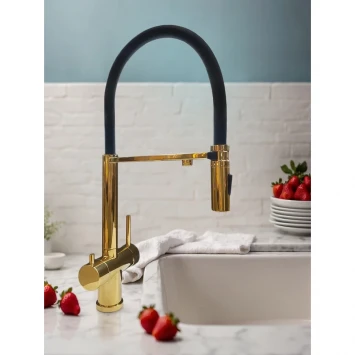 Смеситель для кухни AltroBagno Flusso AltroBagnoFlusso050205Gl с подключением к фильтру, гибким изливом, Золото