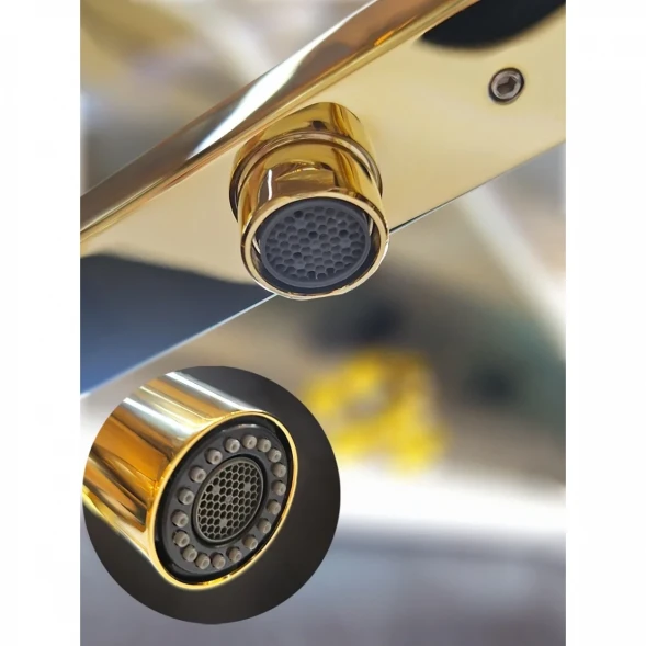 Смеситель для кухни AltroBagno Flusso AltroBagnoFlusso050205Gl с подключением к фильтру, гибким изливом, Золото