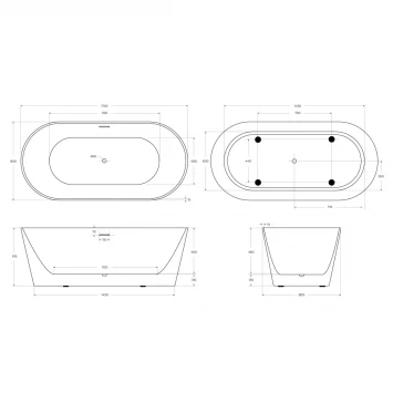 Акриловая ванна BelBagno BB416-1700-800 170,5x80 см, отдельностоящая, белый