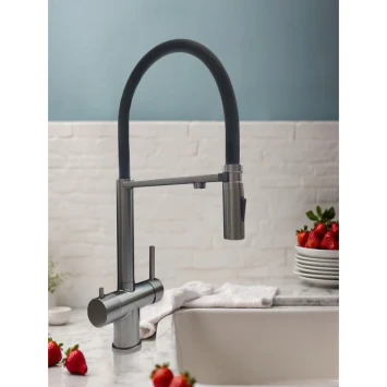 Смеситель для кухни AltroBagno Flusso Flusso AltroBagnoFlusso050203GM с подключением к фильтру, гибким изливом, оружейная сталь