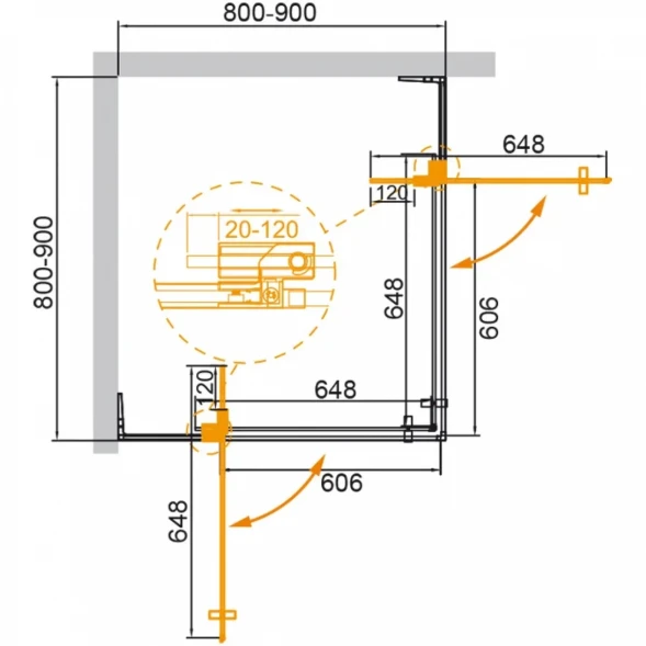 Душевой уголок Cezares Slider SLIDER-A-2-80/90-GRIGIO-GM 80-90x80-90 см, профиль оружейная сталь матовый, стекло графитовое