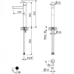 Смеситель для раковины Cezares Leaf LEAF-LC1-L-SS CoolStart, с донным клапаном, бронза