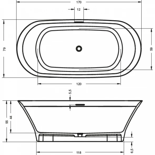 Ванна из литьевого мрамора Riho Barca BS6000500000000 170x79 см, отдельностоящая, белый