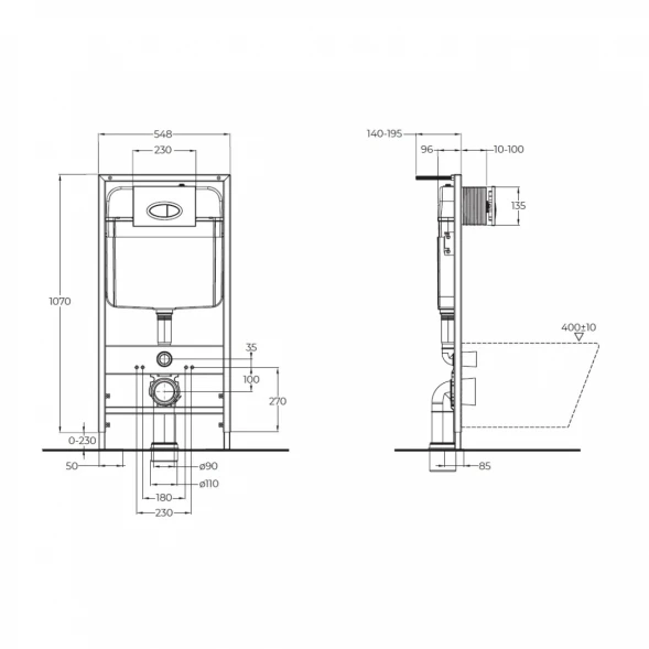 Инсталляция для унитаза BelBagno BB026 + BB082BL с кнопкой смыва, белый глянец