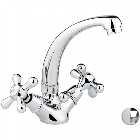 Смеситель для раковины Emmevi Deco Classic 12913/BC с донным клапаном, хром/белый