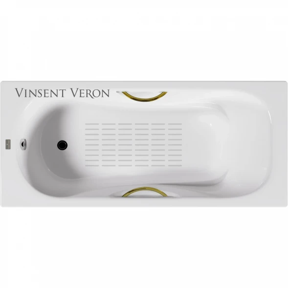 Ванна чугунная Vinsent Veron Aura VAU1507542H/VH0015GD-AS 150x75 см, с ручками, антискользящим покрытием, белый