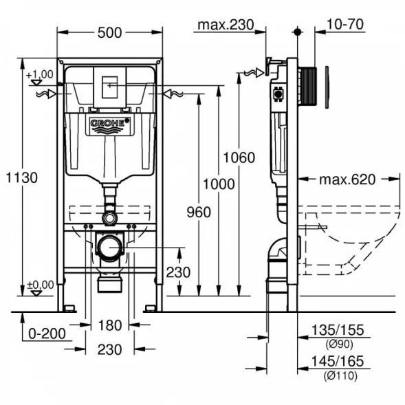Комплект подвесной унитаз BelBagno Sela BB3201CHR-MB + BB3201SC-MB + система инсталляции Grohe 38811kf0