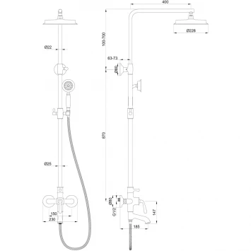 Душевая система Wonzon & Woghand Steam WW-88739008-BG 228 мм, со смесителем, золотой матовый