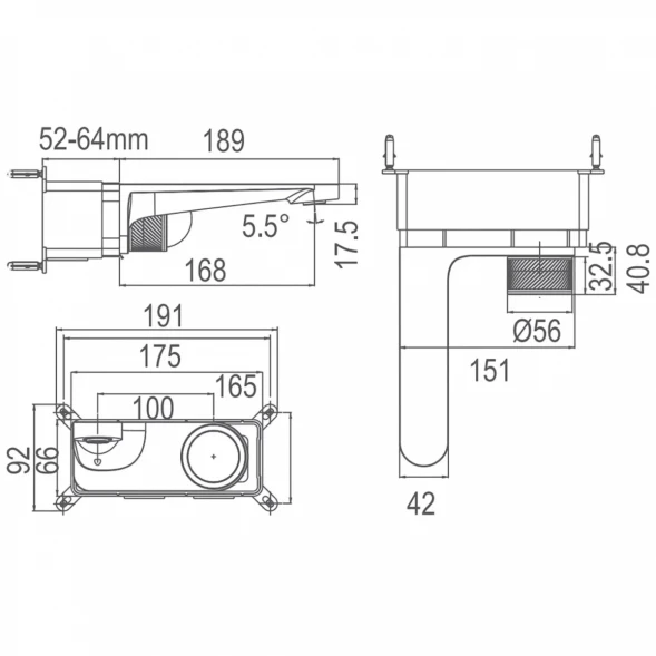 Смеситель для раковины Arrow ARM12868CP CoolStart, встраиваемый, без донного клапана, хром