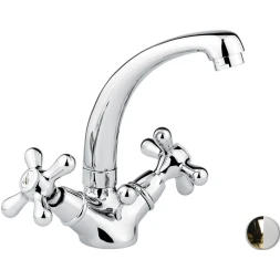 Смеситель для раковины Emmevi Deco Classic 12913/BO с донным клапаном, Золото/белый