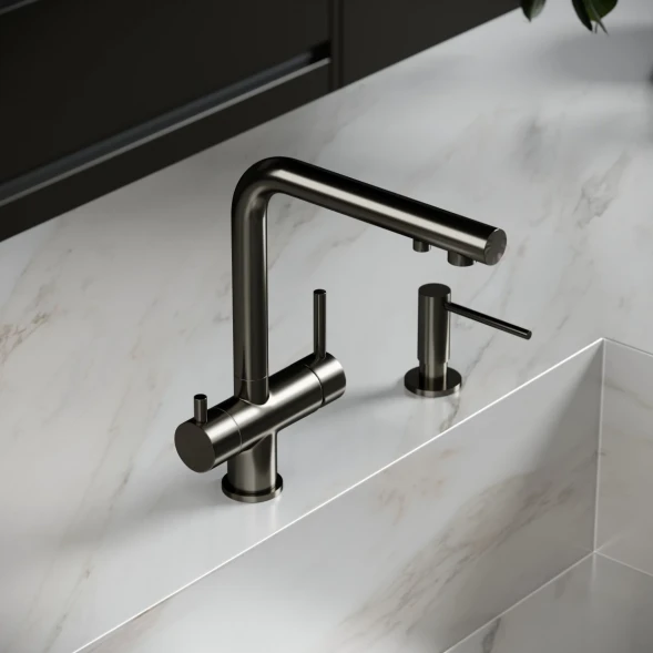 Смеситель для кухни Sancos Foster SC4014GG с подключением к фильтру, вороненая сталь