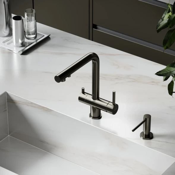 Смеситель для кухни Sancos Foster SC4014GG с подключением к фильтру, вороненая сталь