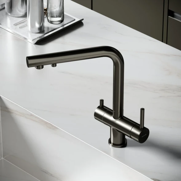 Смеситель для кухни Sancos Foster SC4014GG с подключением к фильтру, вороненая сталь