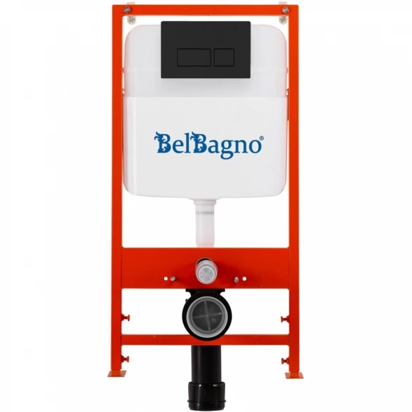 Инсталляция для унитаза BelBagno BB026 + BB044NERO с кнопкой смыва, черный матовый