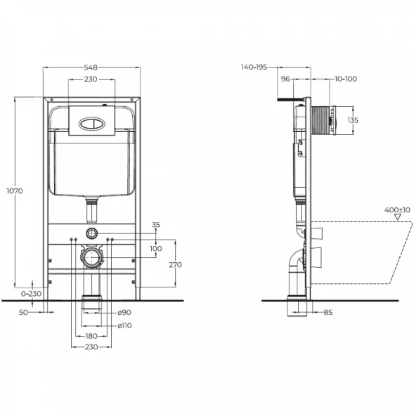Инсталляция для унитаза BelBagno BB026 + BB044NERO с кнопкой смыва, черный матовый