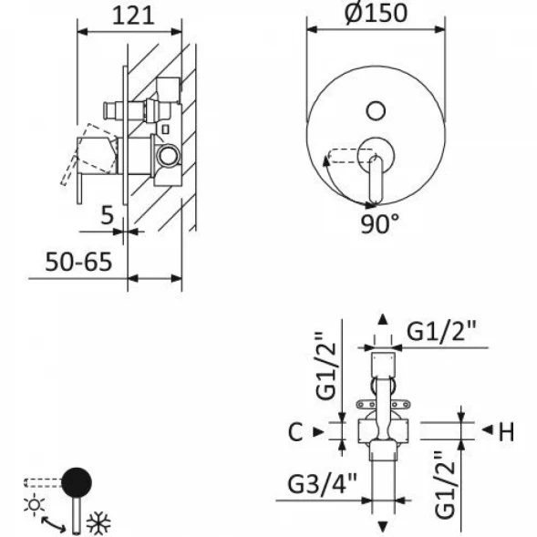 Смеситель для ванны Cezares Leaf LEAF-VDIM-01