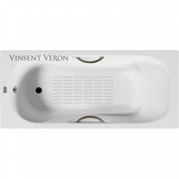 Ванна чугунная Vinsent Veron Aura  VAU1507542H/VH0015BR-AS 150x75 см, с ручками, антискользящим покрытием, белый