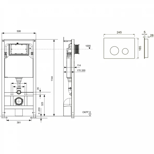 Инсталляция для унитаза Tece TECEspring LT S401110 с кнопкой смыва, белый глянец