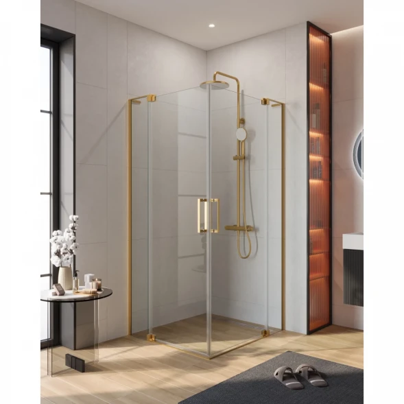 Душевой уголок Cezares Slider SLIDER-AH-2-80/90-100/110-C-BORO 100-110x80-90 см, профиль золотой матовый, стекло прозрачное