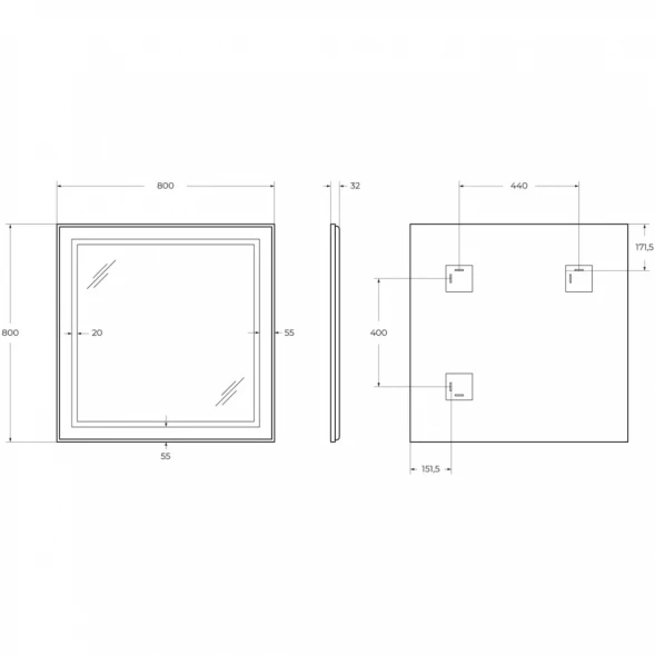 Зеркало BelBagno Kraft SPC-KRAFT-800-800-SENS-NERO 80x80 см, с LED-подсветкой, сенсорным выключателем, черный