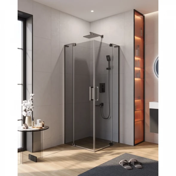 Душевой уголок Cezares Slider SLIDER-A-2-70/80-GRIGIO-GM 70-80x70-80 см, профиль оружейная сталь матовый, стекло графитовое