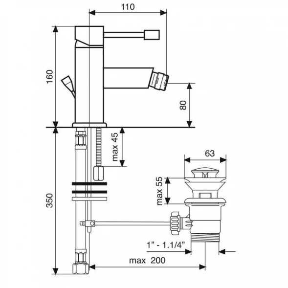 Смеситель для биде Emmevi Eden 71004/CR с донным клапаном, хром