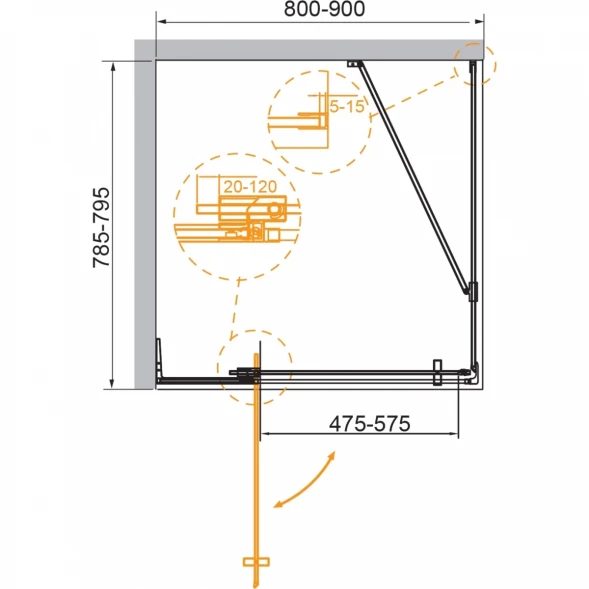 Душевой уголок 80-90x79,5 см Cezares SLIDER-AH-1-80-80/90-GRIGIO-NERO графитовое