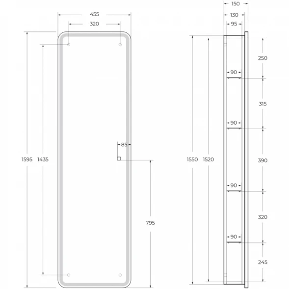 Пенал BelBagno Marino SPC-MAR-450/1600-1A-LED-TCH подвесной L/R, с LED-подсветкой, сенсорным выключателем, белый