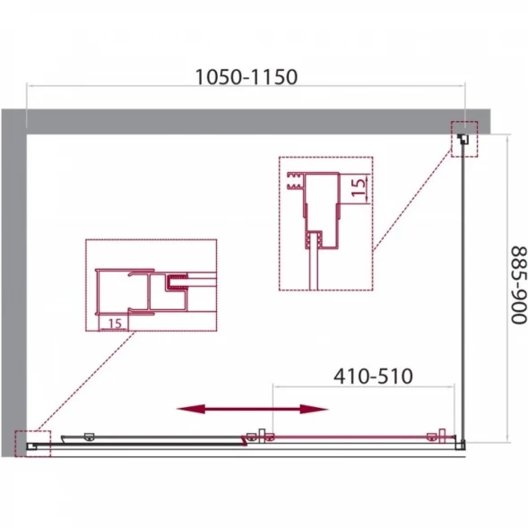 Душевой уголок 100-115x90 см BelBagno UNIQUE-AH-1-100/115-90-M-Cr матовое