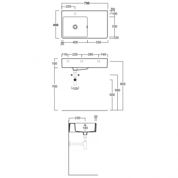 Раковина 75x45 см Simas Lavabi d'arredo QU75S*1 bi
