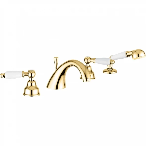 Смеситель на борт ванны Emmevi Deco Ceramic 121120/OR с душевым гарнитуром, Золото