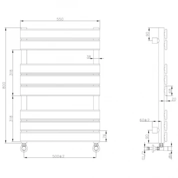 Полотенцесушитель водяной 800x550 Boheme Venturo 720-B