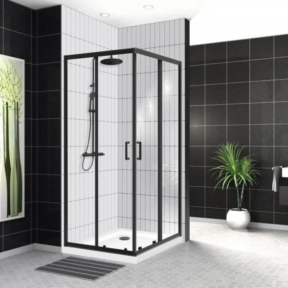 Душевой уголок 100x100 см BelBagno UNO-195-A-2-100-C-NERO прозрачное
