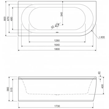 Акриловая ванна 180x80 см R Cezares Metauro METAURO CORNER-180-80-40-R-W37