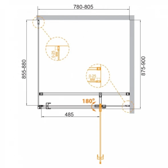 Душевой уголок 80x90 см Cezares VALVOLA-AH-1-80/90-C-Cr прозрачное