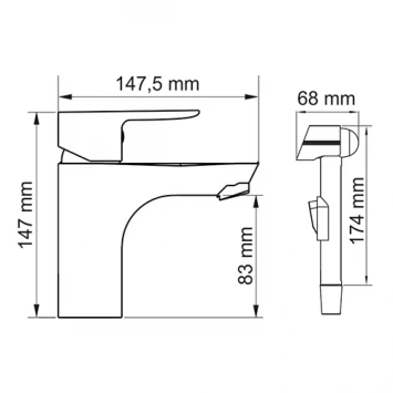 Смеситель для раковины с гигиенической лейкой WasserKRAFT Leine 3508