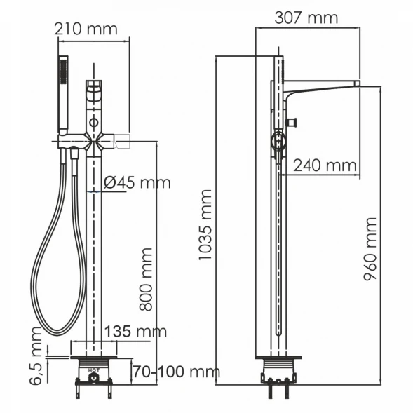 Смеситель напольный для ванны WasserKRAFT Sauer 7121