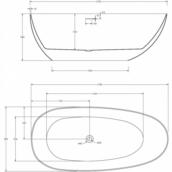 Акриловая ванна Abber AB9211MB 170x80 см, отдельностоящая, черный матовый/белый
