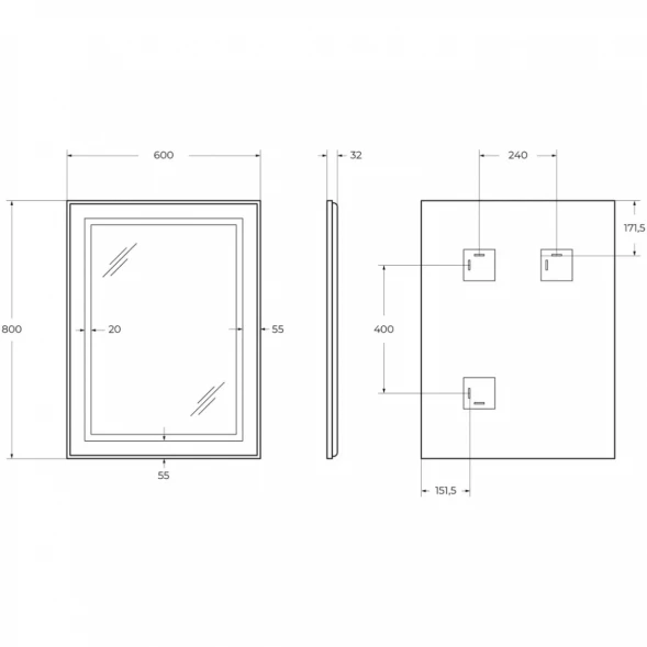 Зеркало BelBagno Kraft SPC-KRAFT-600-800-SENS-AL 60x80 см, с LED-подсветкой, сенсорным выключателем, алюминий
