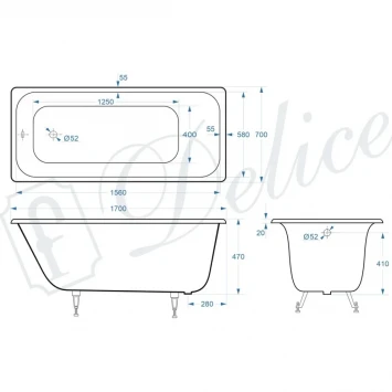 Ванна чугунная Delice Continental Plus DLR230634 170x70 см, белый