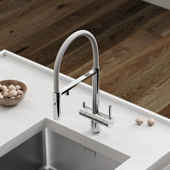 Смеситель для кухни Sancos Imola SC4010CHWH с подключением к фильтру, гибким изливом, хром