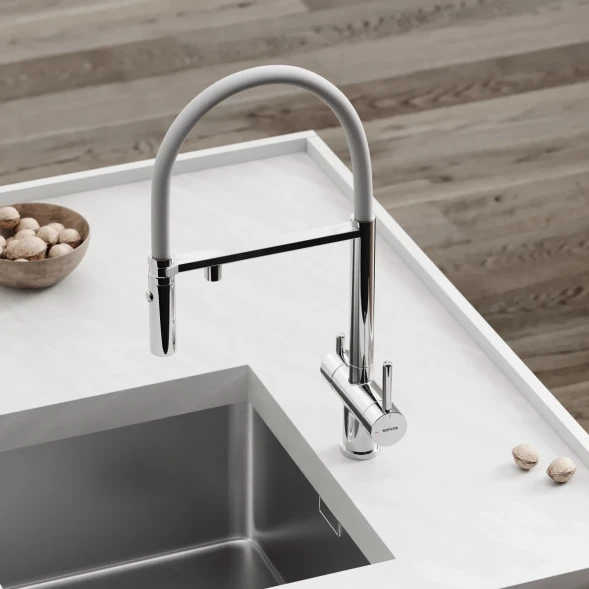 Смеситель для кухни Sancos Imola SC4010CHWH с подключением к фильтру, гибким изливом, хром