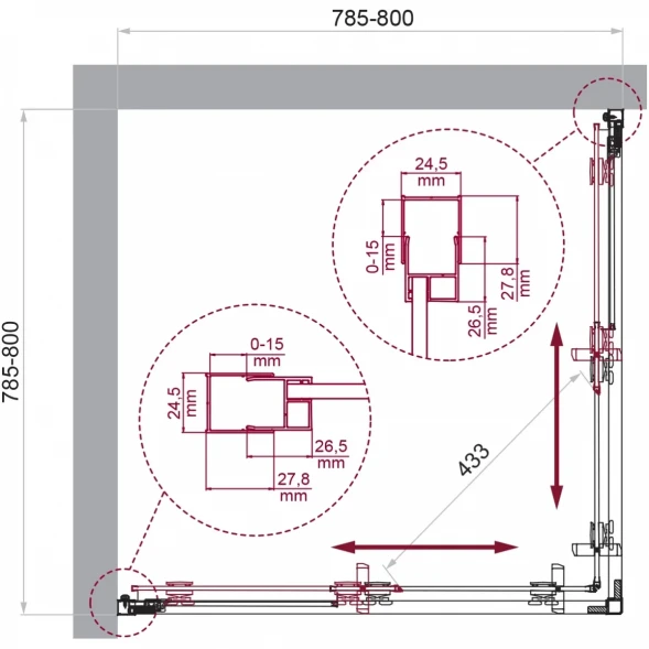 Душевой уголок BelBagno Luce LUCE-A-2-80-C-ORO 80x80 см, профиль золотой, стекло прозрачное