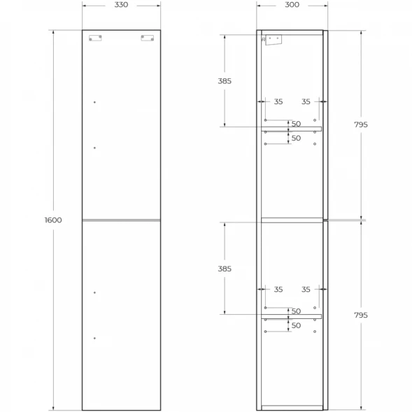 Пенал BelBagno Aurora AURORA-1600-2A-SC-BL-P-R подвесной R, Bianco Lucido