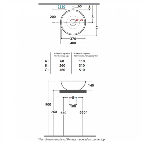 Раковина 40x40 см Globo Lavabi d'arredamento LAT41.bi*0
