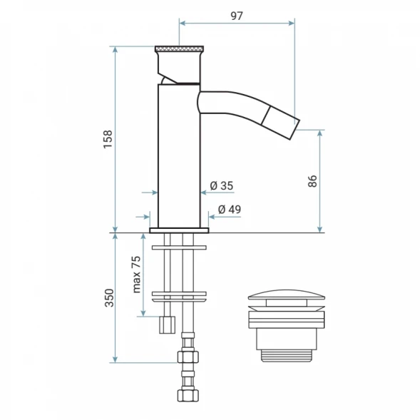 Смеситель для биде Emmevi Filobrass 85004ZI/ORS с донным клапаном, Золото матовый